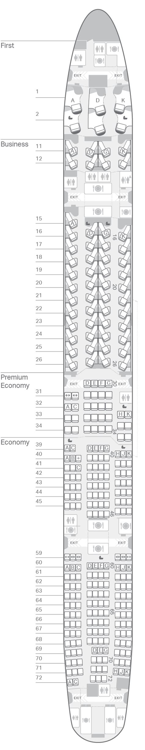 Cathay Pacific (CX) aircraft fleet 2024 seat maps.